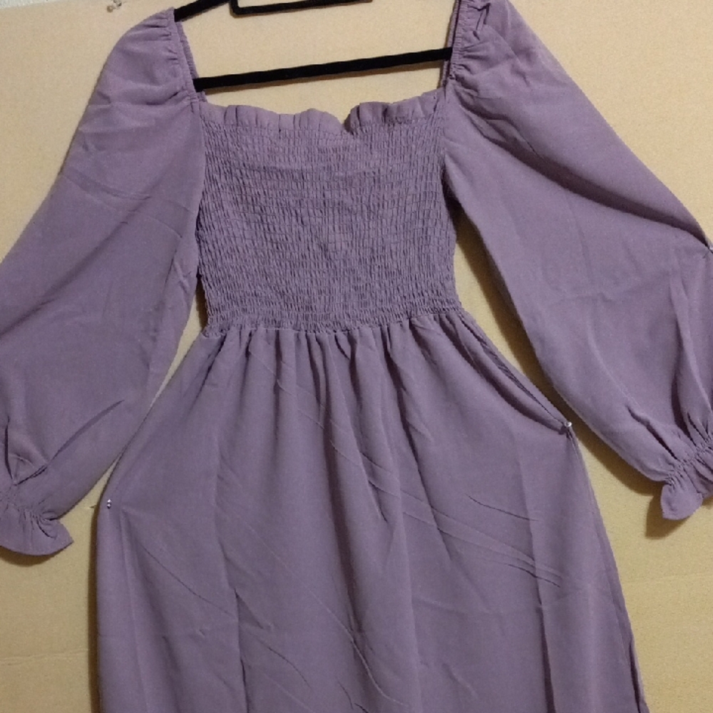 Dusty Purple Ruffled Smocked Long Sleeve Dress